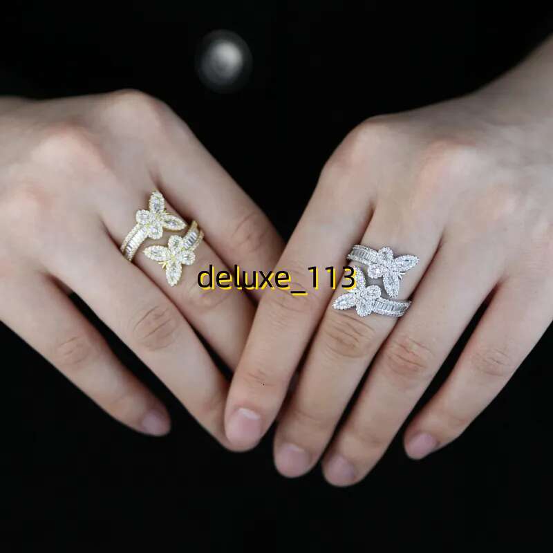 Iced out wide band bangle with butterfly charm bracelet ring set paved 5A Cubic Moissanite stone for Women Men hip hop jewelry wholesale