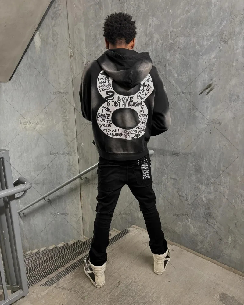 American Retro Trendy Clothing Personalized Hip-hop Letter Print Oversized Hoodie Fashionable and Versatile Zipper Sweatshirt 250113