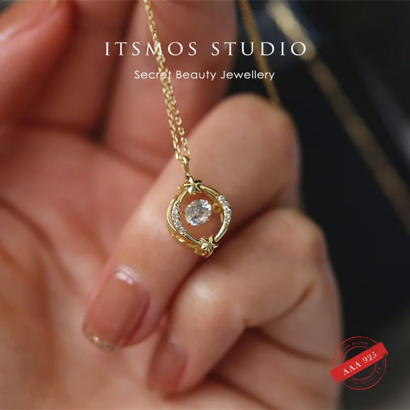 ITSMOS Dancing Star Hollow Smart Zircon Necklace s925 Sterling Silver 14k gold-Plated Korean pendant necklace for women Gift 250117