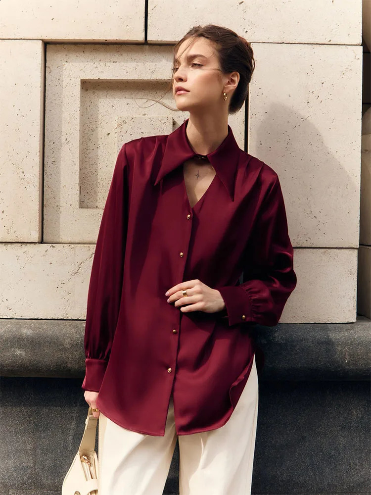 Ahagaga Womens Blouses Trend Sexy Culb Vneck Button Long Sleeve Shirts Elegant Blouse Solid Fashion Loose Tops Female 250110