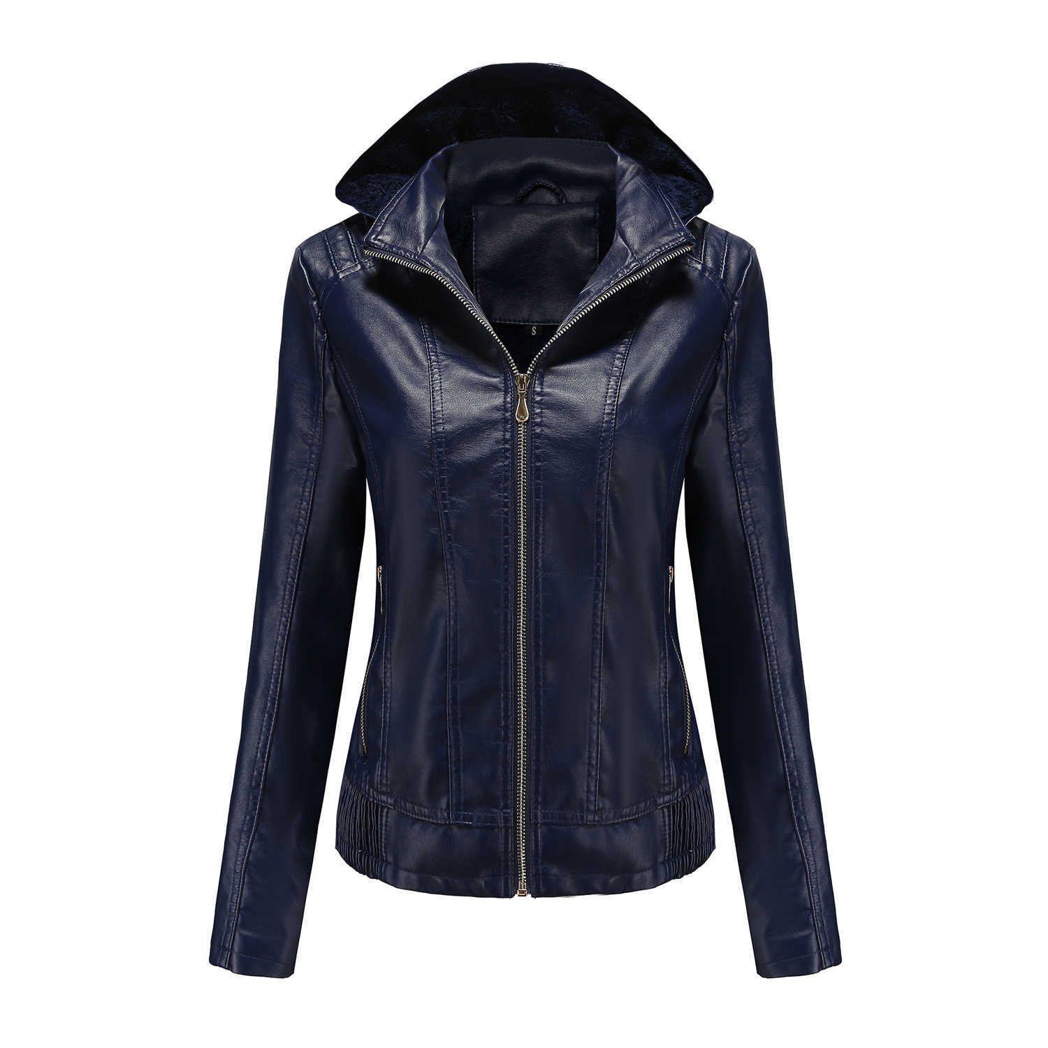 Hooded Leather Womens Detachable Hat Zipper Long Sleeve Plush Leather Jacket European Slim Fit Coat Womens Leather Womens Jacket 241209