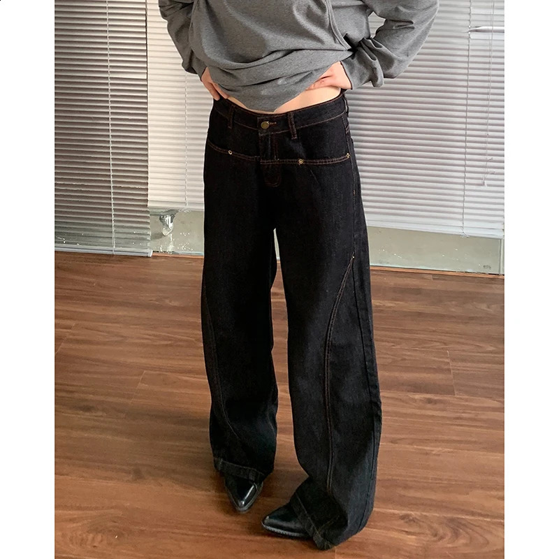 2024 Blue Women Jeans High Waist Vintage Straight Baggy Denim Pants Streetwear Y2K American Style Fashion Wide Leg Trouser 250121