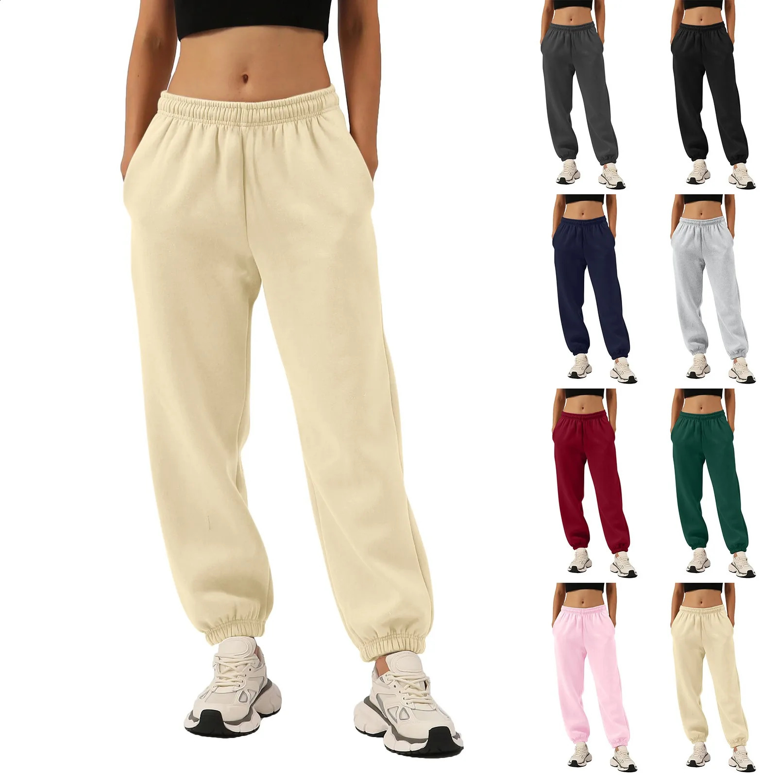 Sport Pants Soft Warm Womens Sweatpants with High Elastic Waist Anklebanded Solid Color Casual Loose for Spring Jogging 250120