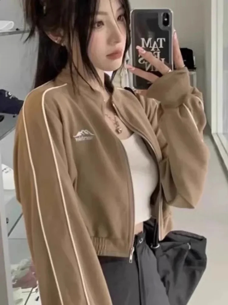 Deeptown Korean Zip Hoodie Y2k Women American Retro Kpop Fashion Streetwear Black Crop Sweatshirt Autumn Zipper Jacket 250109