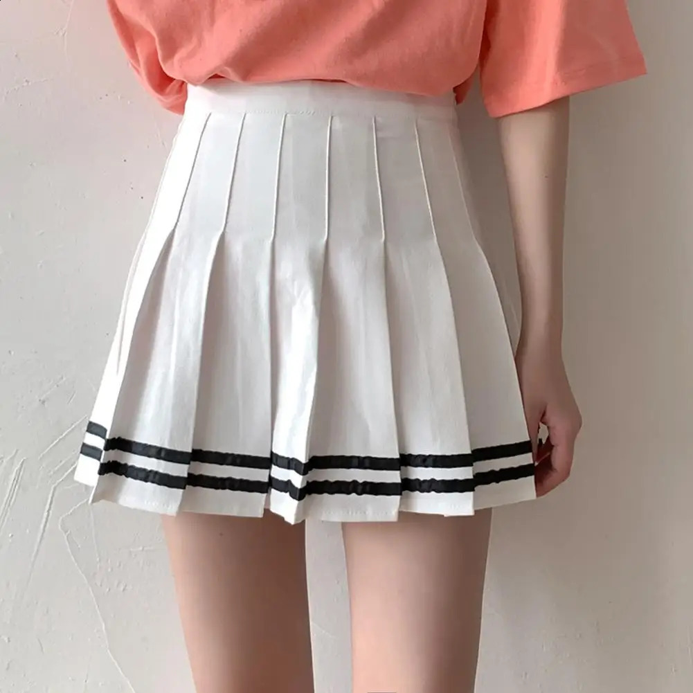 Y2k Summer Korean Fashion Short Women Skirt Casual HighWaisted Slim Elastic Striped Harajuku Pleated School Mini Aline Skirts 250110Z