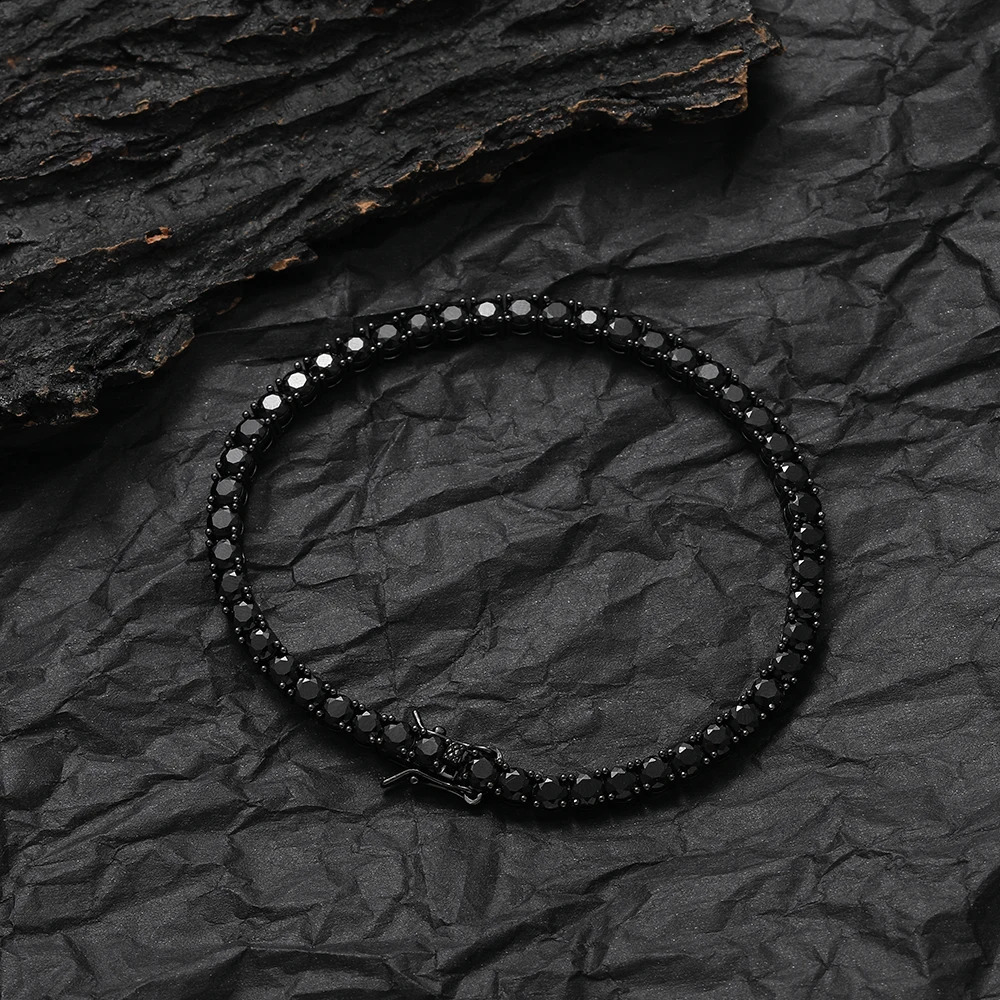 M 4MM 5MM Black CZ Stone Tennis Bracelets Men And Women Hip Hop Jewelry BB238 250121