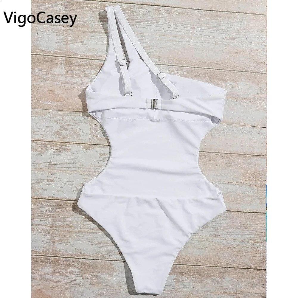 VigorCasey Solid One Shoulder Swimwear Women Sexy High Waist Hollow One Piece Swimsuit Monokini Backless Beach Bathing Suit 250117