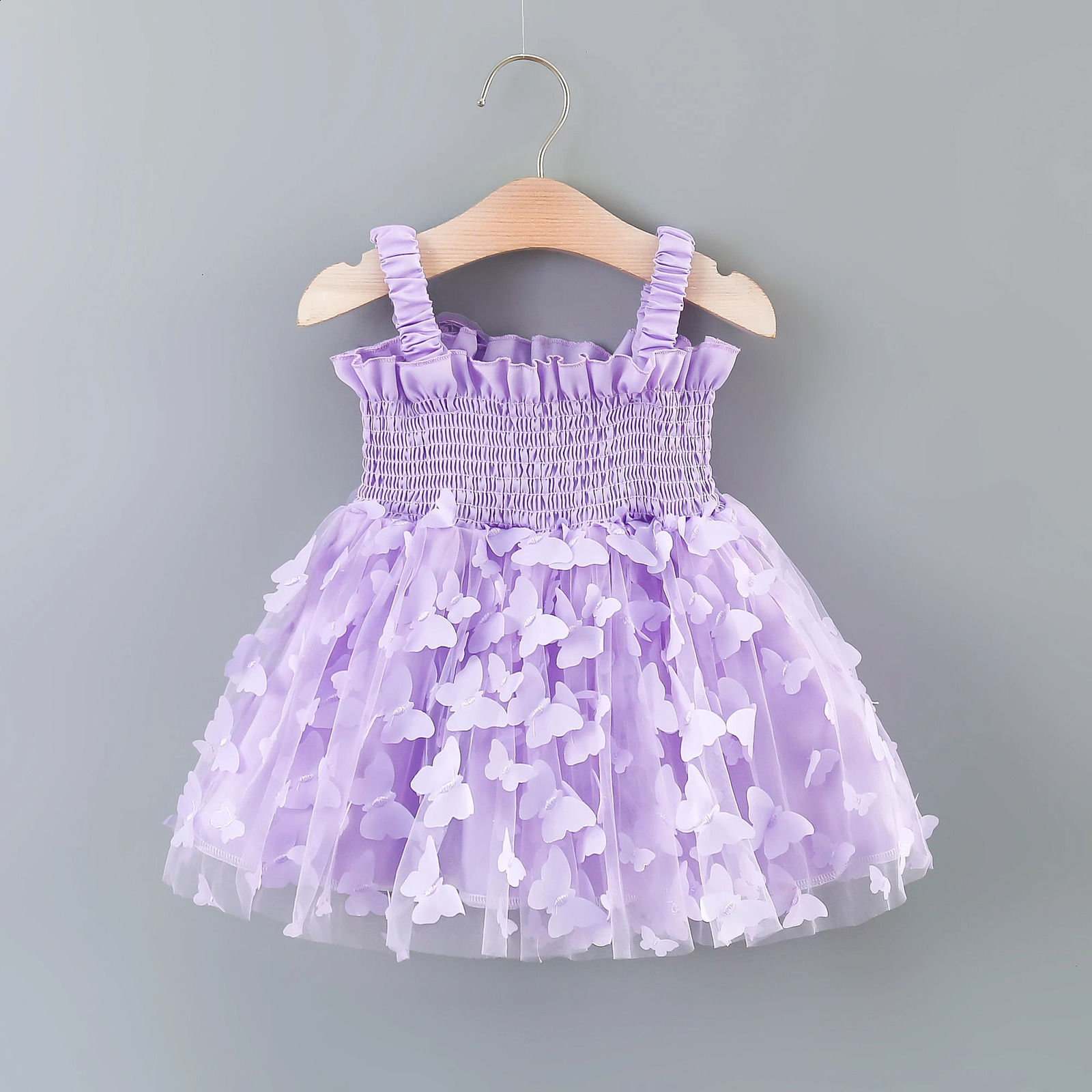 Girls Summer Dress With Large Butterfly Wings On The Back Drawstring Waist Mesh Colorful Princess Party 250116