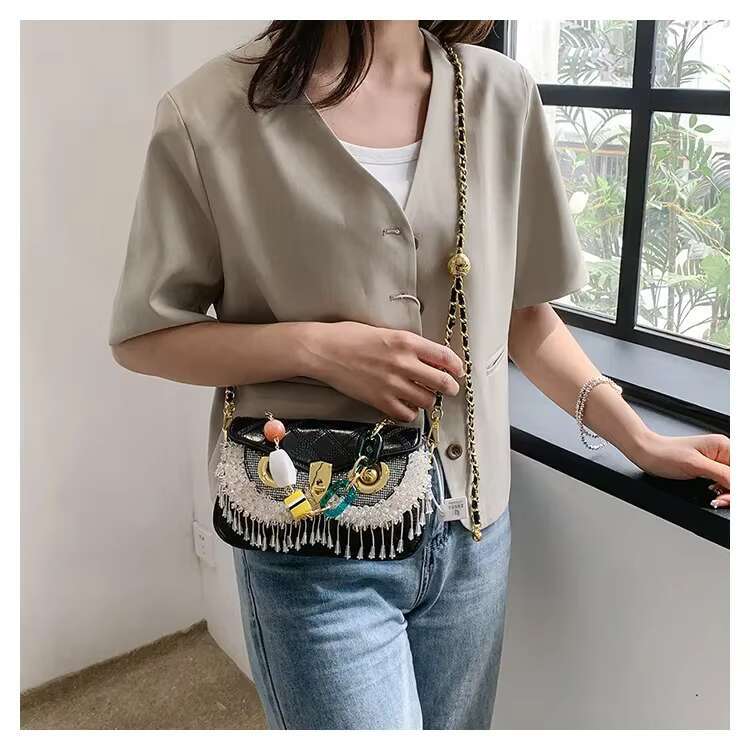 Women Brand PU Leather Plaid Quilted Crossbody Retro Chain Lock Crystal Tassels Owl Messenger Bag