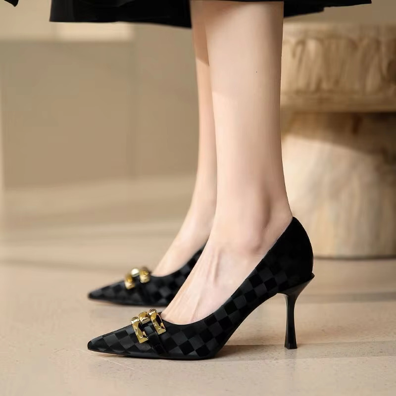 Office With Medium Heels Black Shoes For Women 2024 White Leather Casual Formal Ladies Summer Footwear Quick Delivery A