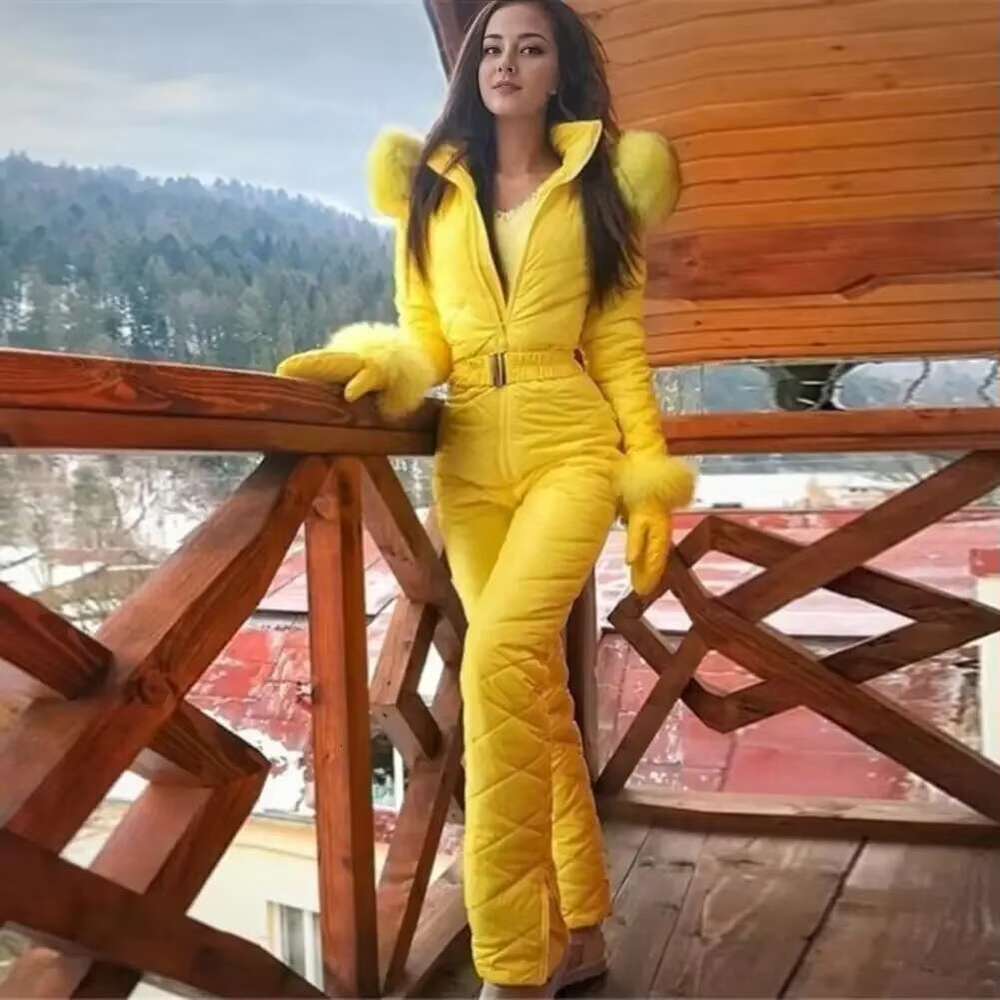 Women's Wear Women Winter Jumpsuit With Gloves Thickened Padded Snowsuit Hooded Windproof Outdoor Ski Outfit Ice Snow Warm Sports Jacket