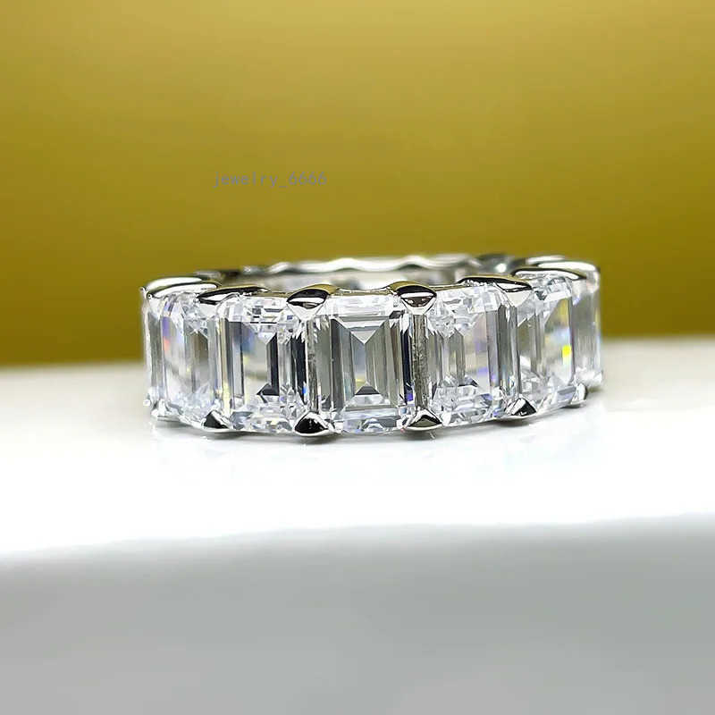 Eternity Emerald Cut Lab Diamond Ring 925 Sterling Silver Wedding Band Rings for Women Men Engagement Promise Party Jewelry