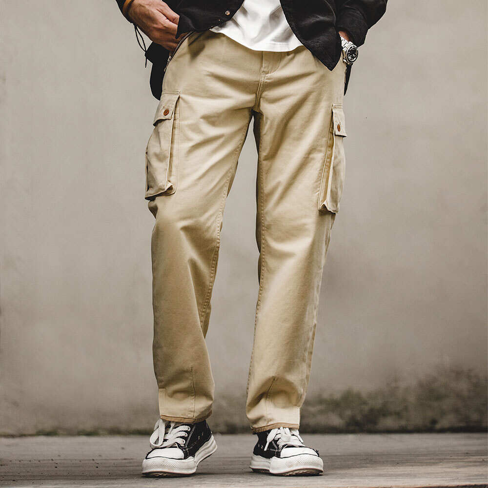 Maden American Vintage Khaki Mountain Washed Mid Waist Straight Leg Casual Pants Men's Trendy Long