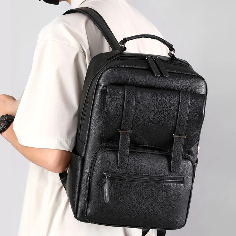 PU Business Backpack Large Capacity Laptop Bag Multifunctional Computer Backpacks Men Waterproof Travel Daypack Students Pack 250122