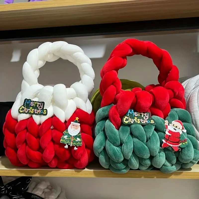 Velvet Handmade Woven Bag Christmas Gift Bags Large Capacity Fashionable womens Handbags With Santa Claus Decoration 250122