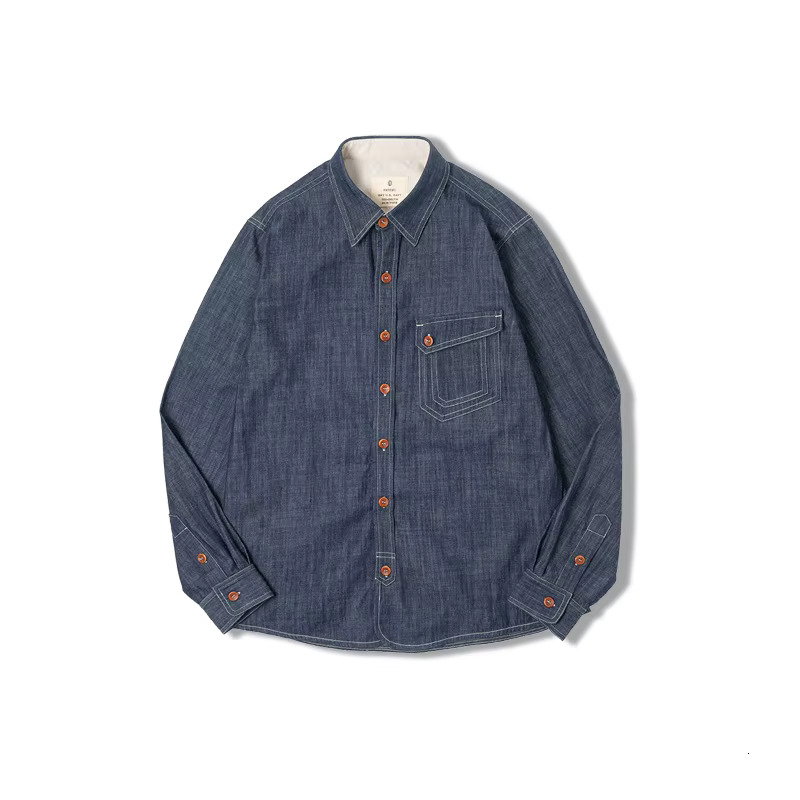 Maden Retro Thin Long-Sleeved Denim Shirts Single-Breasted Lapel Collar Design Cotton Men's Spring And Autumn Blouses