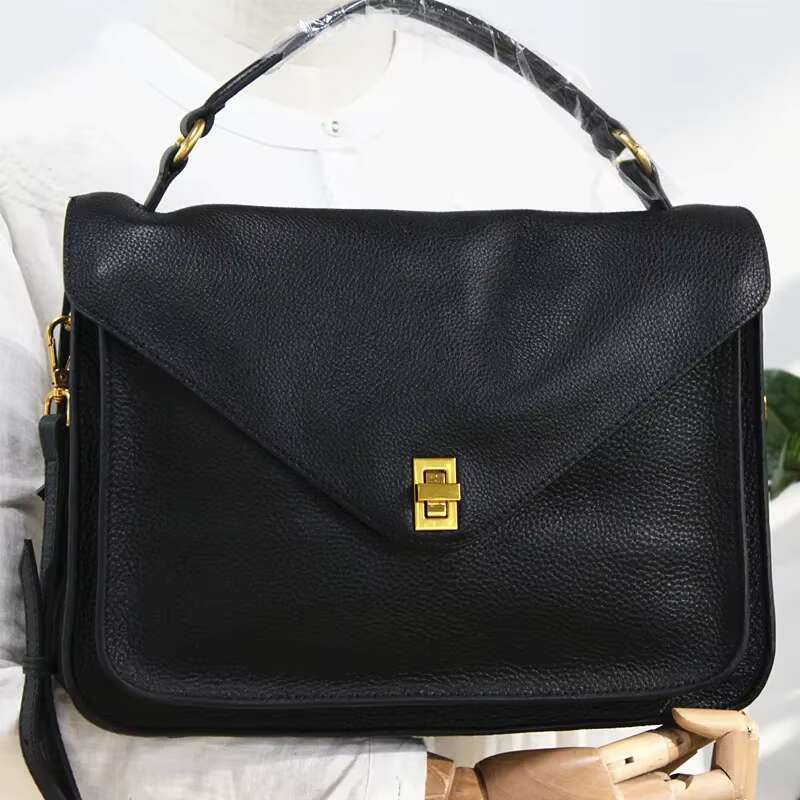 Genuine hot Leather Messenger Bag for Women - Black Shoulder Satchel with Large Capacity