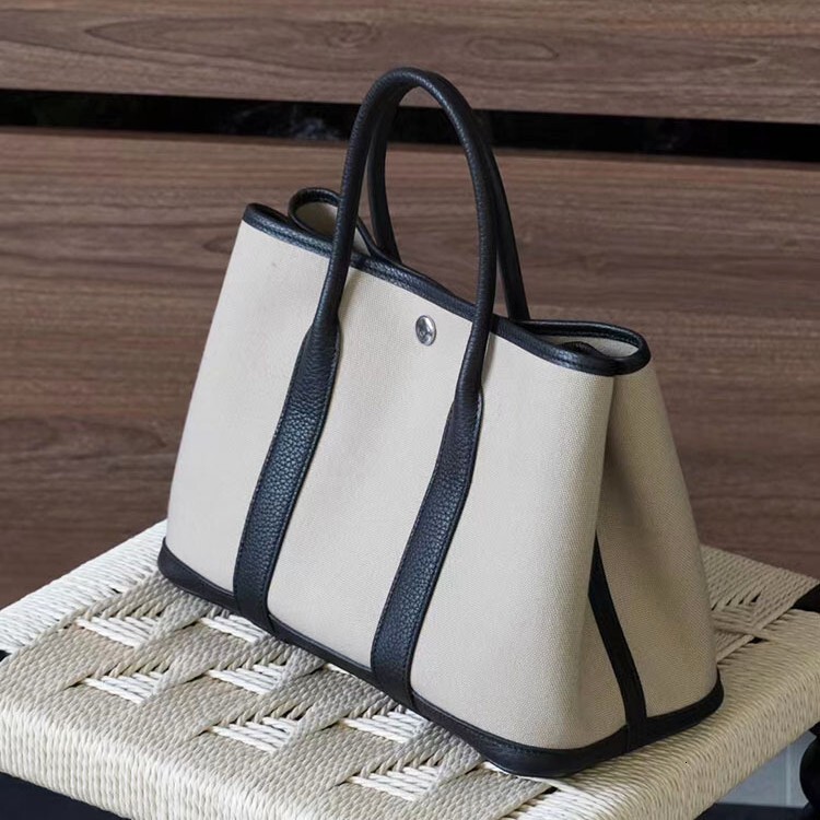 Bag Steel Hardware Canvas With Leather Garden Commuting Handbag Large Capacity Tote Computer Bag For Women