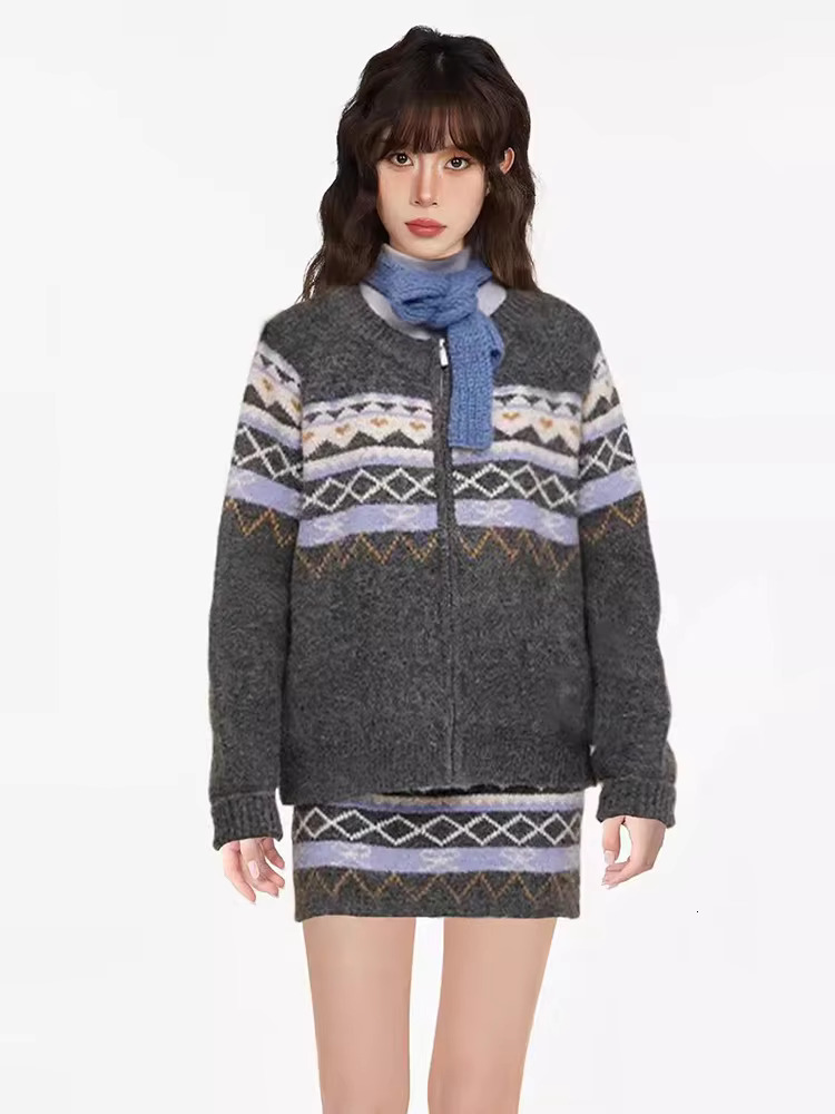 Women Knitted 2024 Winter New Lazy Style Round Neck Long Sleeve Cardigan Single Breasted Button Sweater Coat