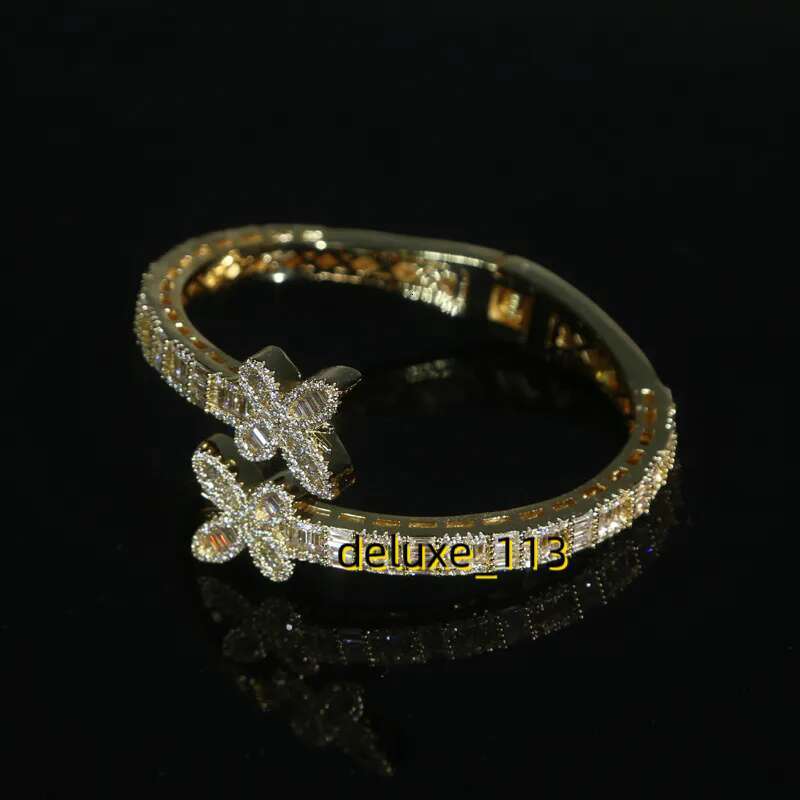 Iced out wide band bangle with butterfly charm bracelet ring set paved 5A Cubic Moissanite stone for Women Men hip hop jewelry wholesale