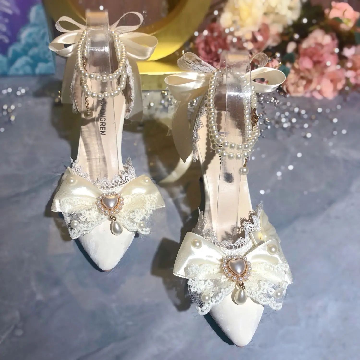 White Bridal Shoe Wedding Shoes for Women Mary Jane Elegant Woman Heeled Heels Y2k Style 250118