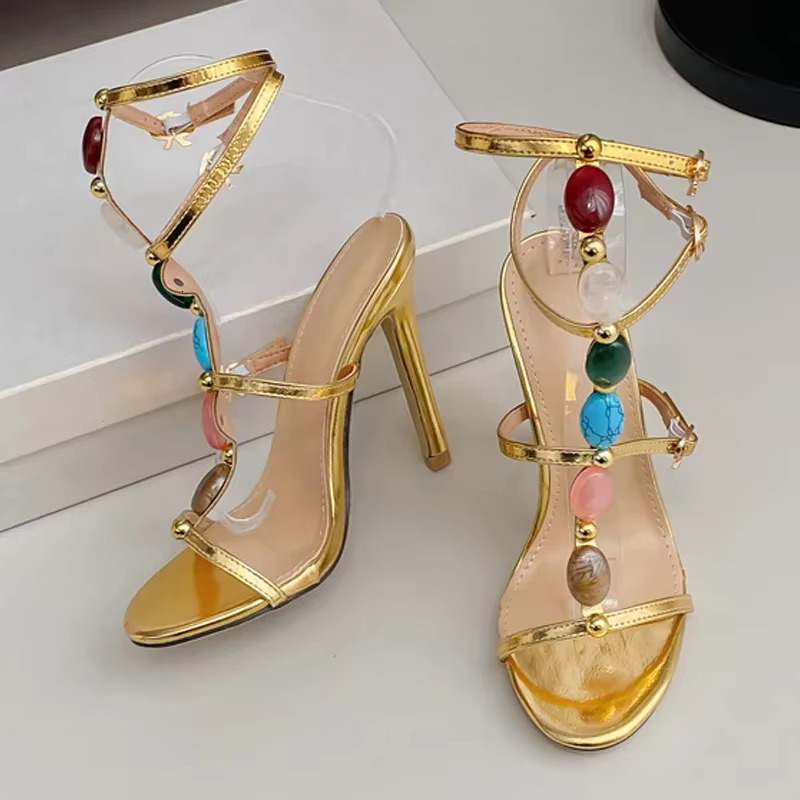 Eilyken Sexy Narrow Band Open Toe Ankle Buckle Strap Women Sandals Fashion Thin High Heels Stripper Prom Female Shoes