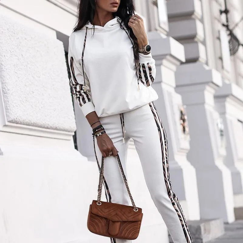 Autumn Women Tracksuits Two Pieces Set Stripe Hoodie Sweatshirt Pants Outfits Casual Streetwear Fashion Female Sport Suits 250122