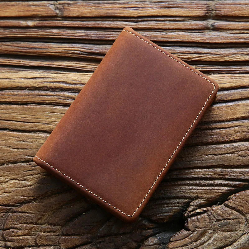 100% Genuine Leather Credit Card Holder For Men Male Vintage Crazy Horse Handmade Short Business ID Case Small Slim Wallet Purse 250120