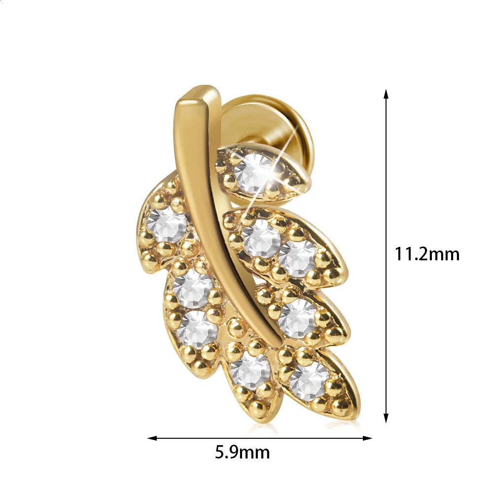 1pc 316L Steel Gold Plated CZ Ear Stud Tragus Cartilage Helix Conch Lobe Piercing Labret Lip Ring Jewelry 250110