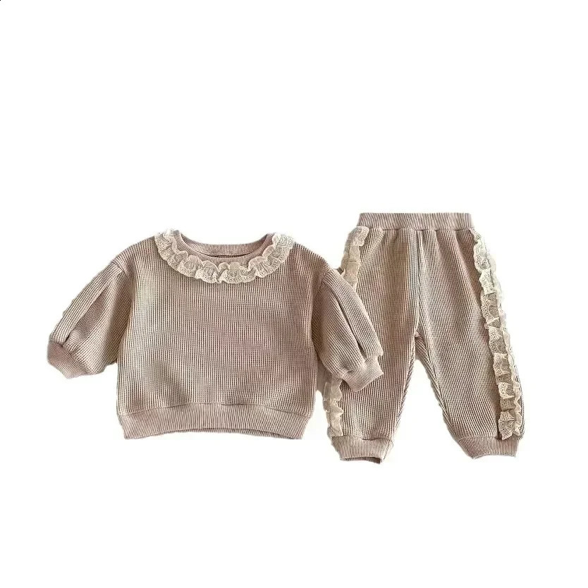 4114 Baby Clothing Set Autumn Sweet Suit Lace Collar SweaterPants Korean Girl Casual Loose 2piece 250117