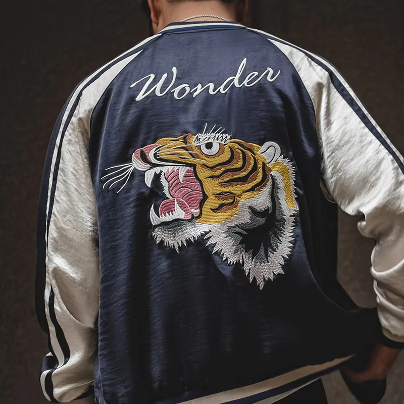 Maden Workwear American Retro Yokosuka Tiger Embroidered Iron-Free Drape Jacket Men's Trendy Reversible