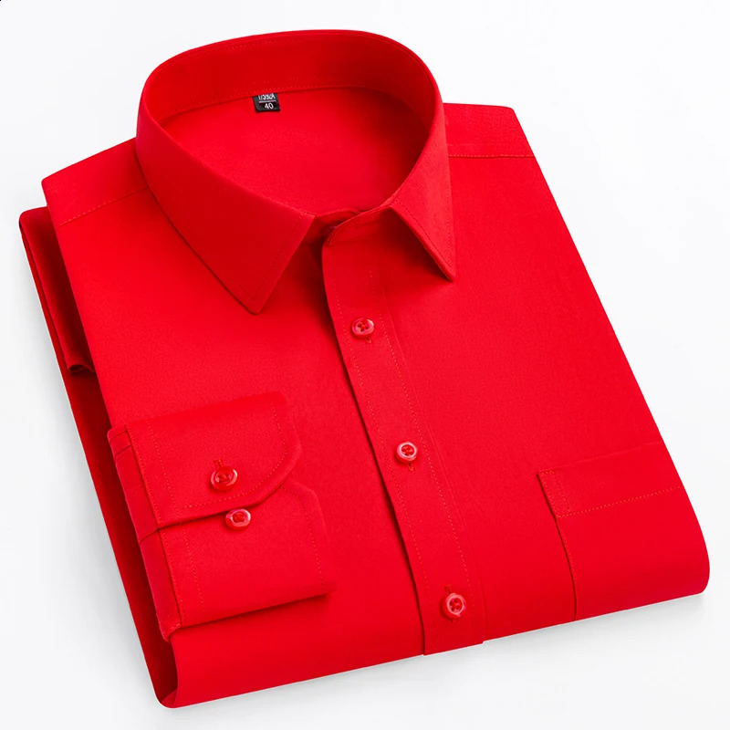 double collor Full shirts for men plus size slim fit formal plain shirt over office clothes solid longsleeve business tops 250110