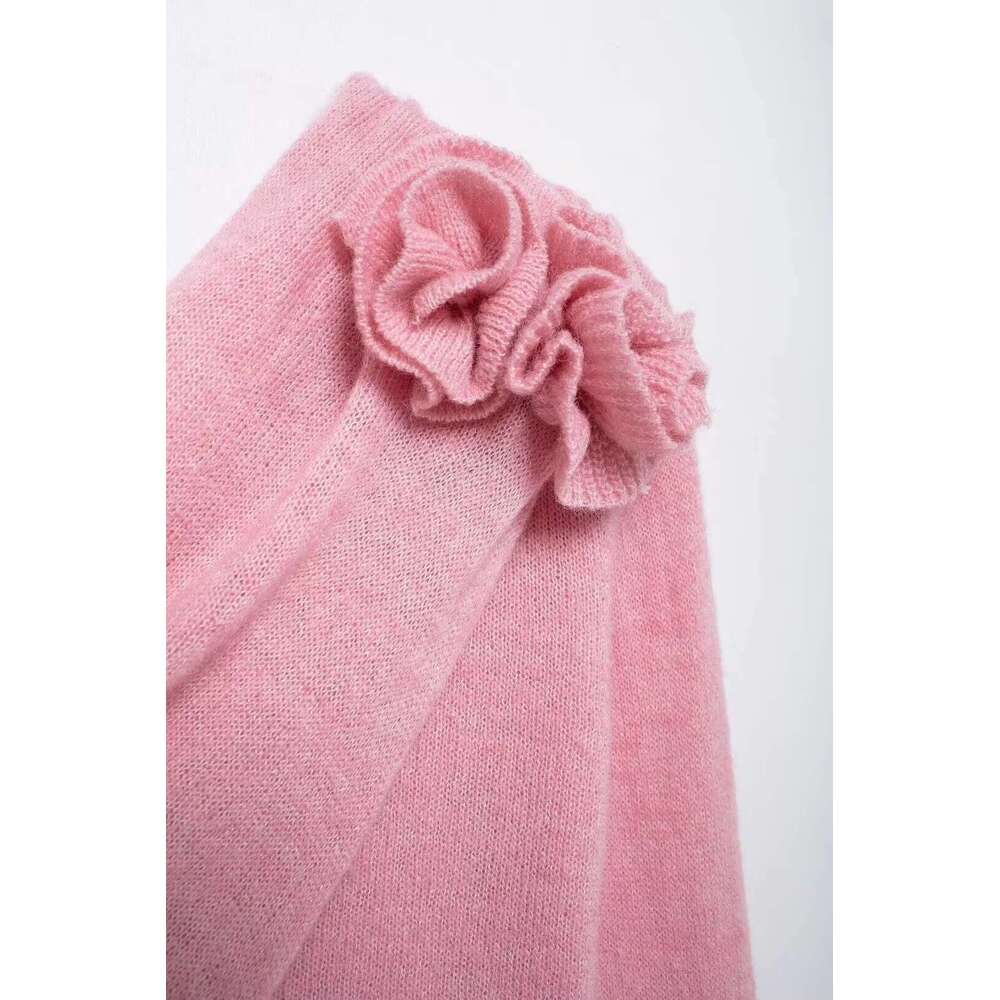 Wers Decor Thin Knitted T-Shirt Women Irregular Collar Long Sleeve Slim Tees 2025 Spring New Fashion Casual Pink Tshirt Tops