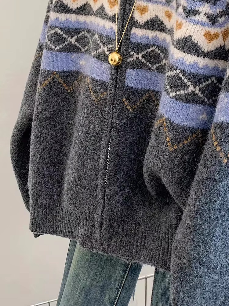 Women Knitted 2024 Winter New Lazy Style Round Neck Long Sleeve Cardigan Single Breasted Button Sweater Coat