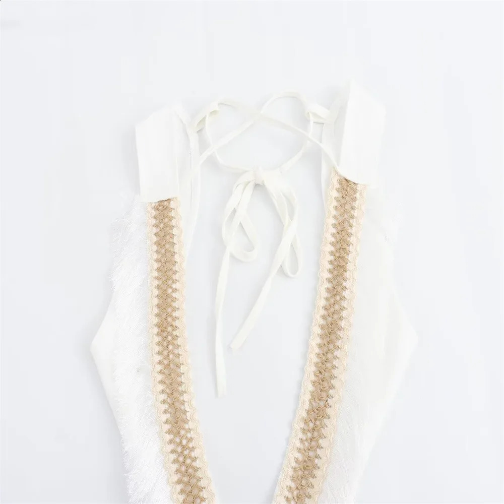 2024 Summer Beach Party Robes Women Fashion Deep V Neck Sleevelss See Through Dresses Sexy Printed Tassels Patchwork Long Dress 250120