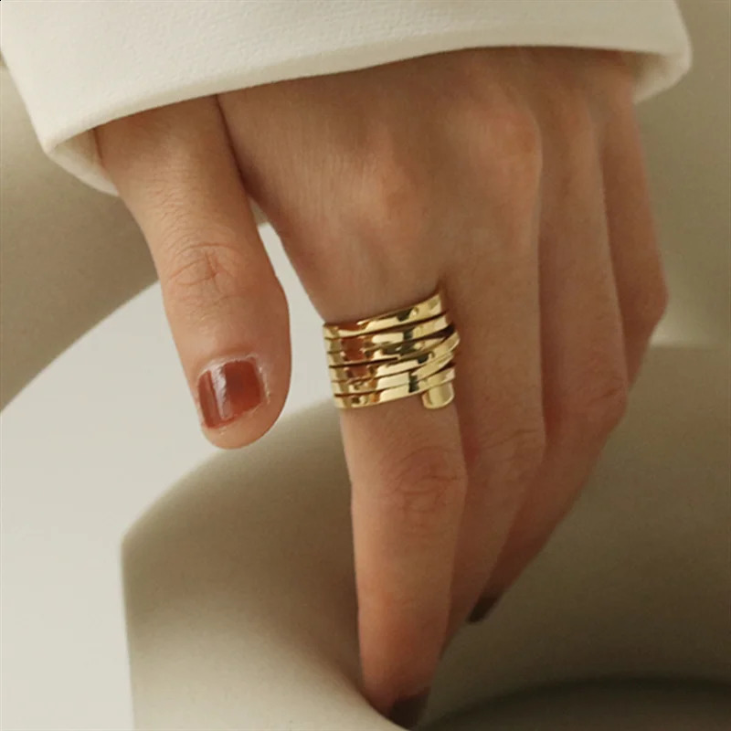 Fashion Wrapped Cross Lines Ring Creative Spiral n Real 18k Gold Plated Brass 250109