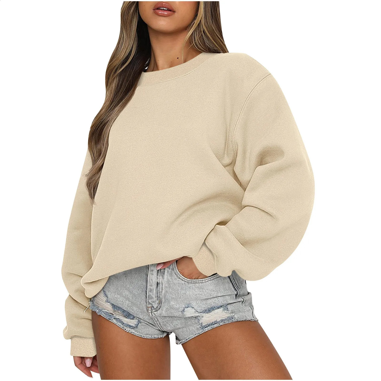 Womens Autumn Winter Tops Womens Long Sleeve Sweatshirt Casual Crewneck Loose Fit Pollover Fleece Tops 250107