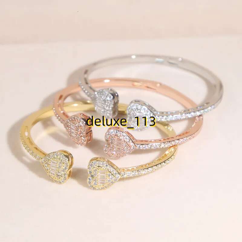 Free Shipping Heart Love Shape Adjustable Bangle Bracelet Women Men Hip Hop Iced Out Bg Cubic Moissanite Couple Jewelry Gift