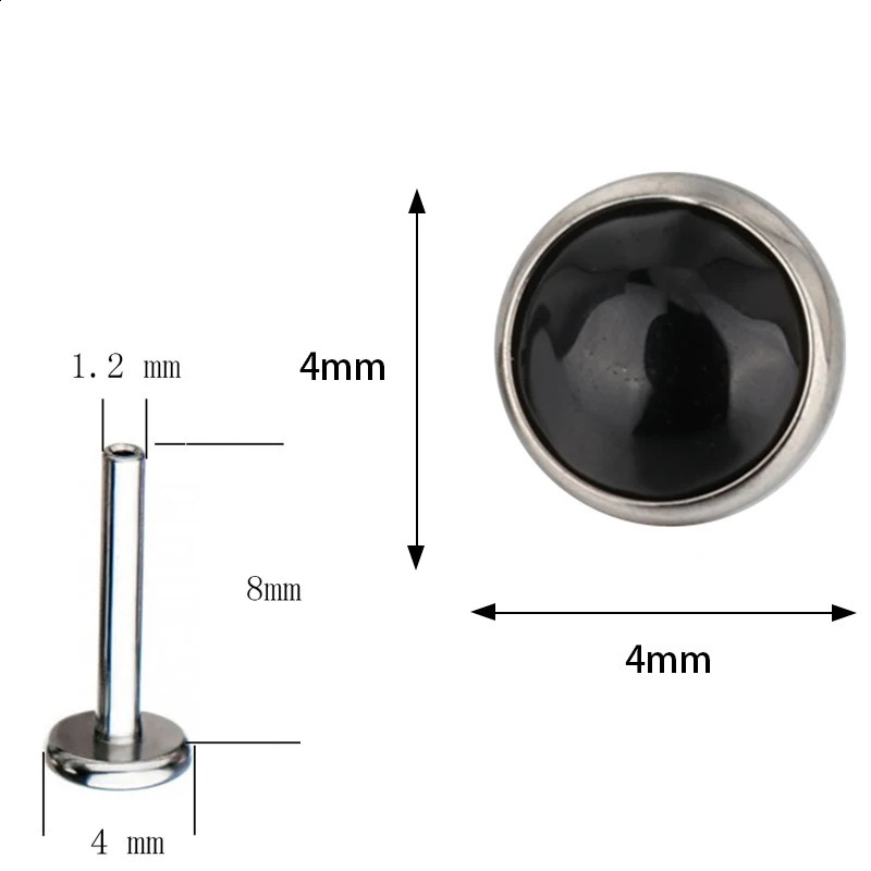 ASTM 36 PIERC Circular Ear Lip Studs with Natural Stone Top Labret Tongue Nose Stud Earrings Body Piercing Jewelry 250110