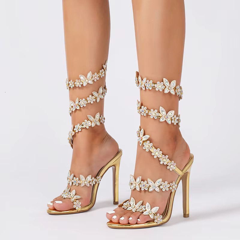 Eilyken Summer Designer Butterfly-Knot Crystal Sandals Sexy Peep Toe Thin Heel Wedding Party Back Strap Shoes Atos Mujer