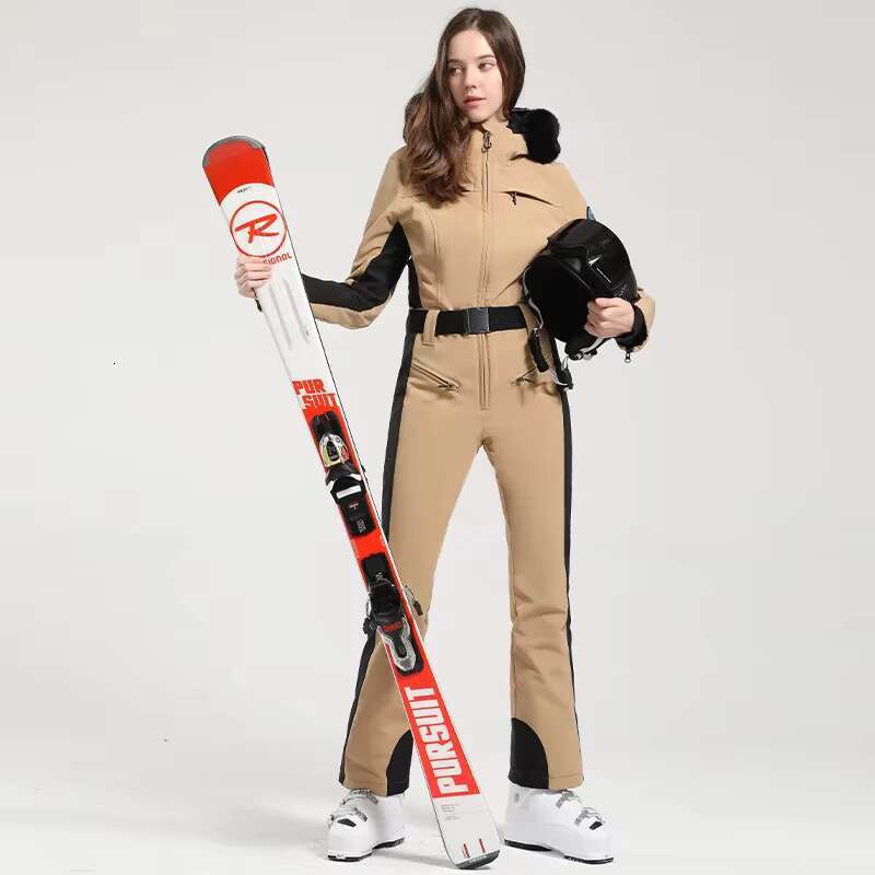Women's Wear Winter One-Piece Suit Thickened Thermal Overalls Snowboard Jacket Jumpsuits Slim Fitting Ski Set Wind Proof Waterproof