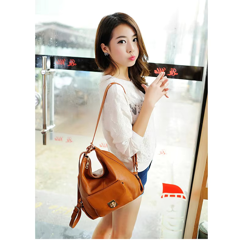 100% Natural Cowhide Backpack, Women Genuine Leather Shoulder Bag, Girl Hobo Bag , B394