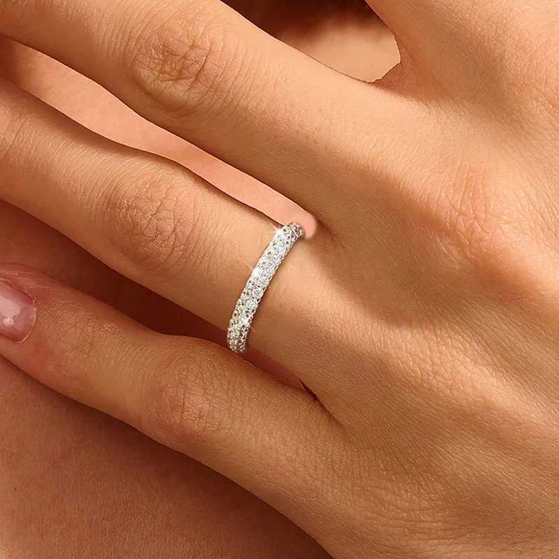 Sterg Sier Gorgeous Sparkg Double Layer Moissanite dia Ring For Women Engagement Wedding High Quality Fine Jewelry