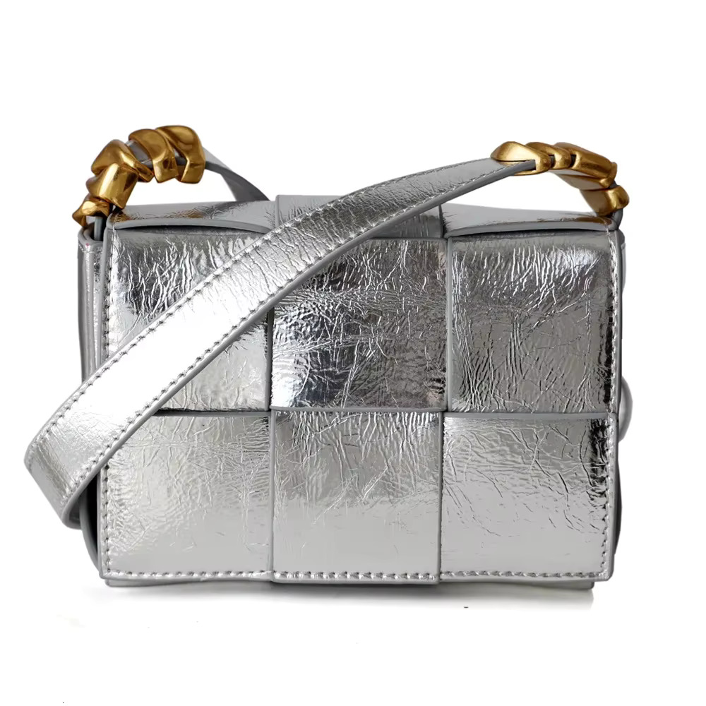 Women Small Square Genuine Leather Female Weaving Crossbody Bags Fashion Cowhide Ladies Shoulder Messenger Bag Sier Brown