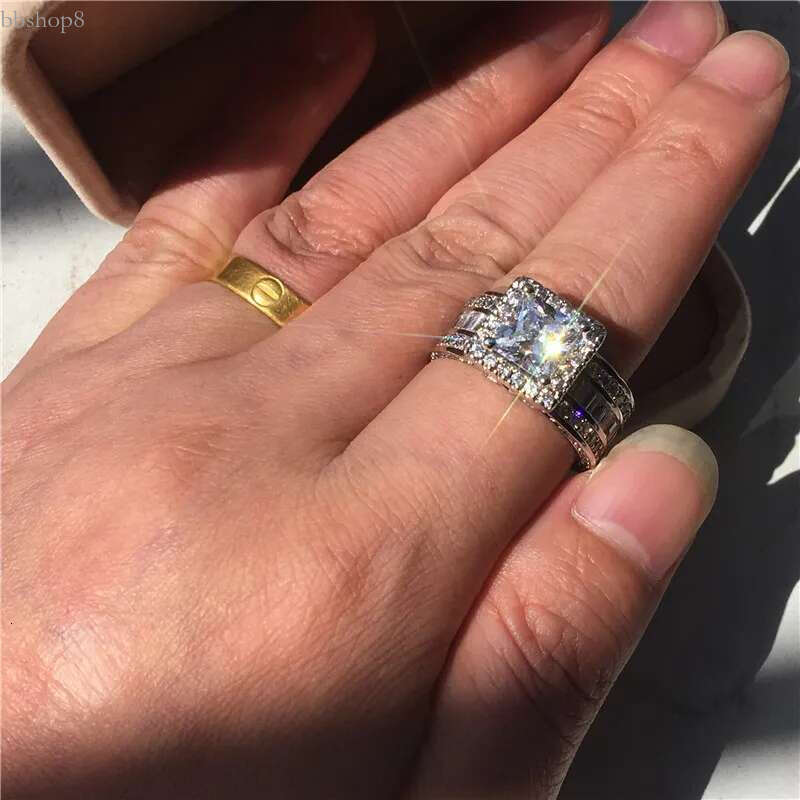 New S Sterg sier Princess Cut 3ct Lab Mossen Dia Ring Jewelry Engagement Wedding moissanite Rings for Women gift