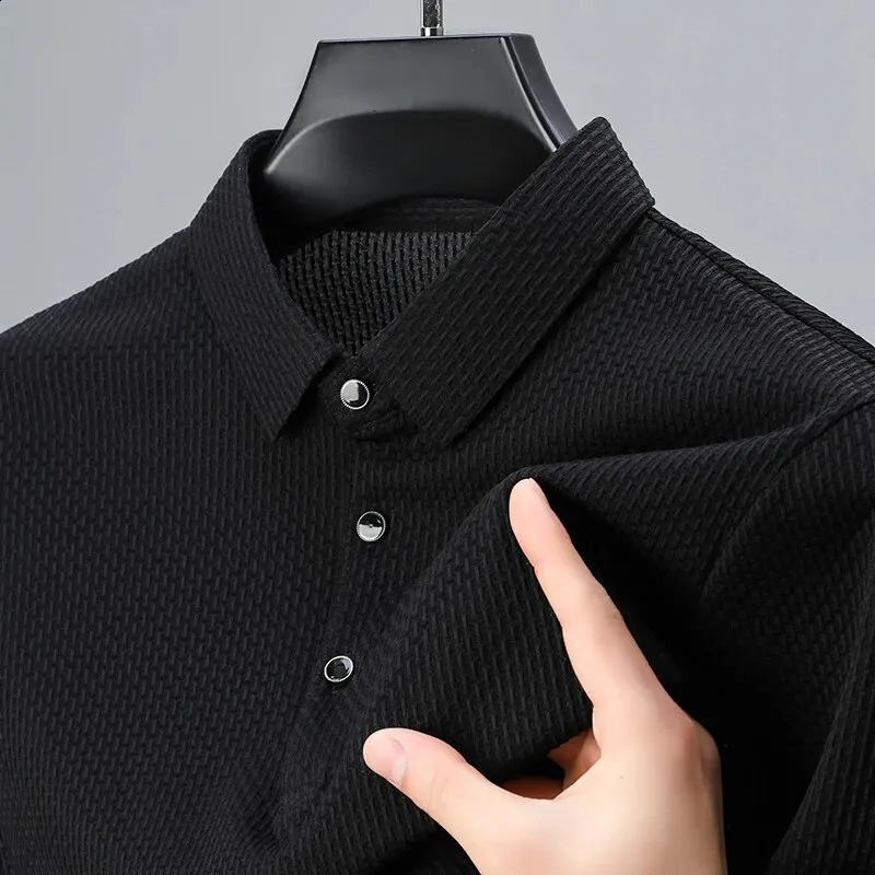 Summer Mens Casual Polo Shirt Breathable Business Male Golf Social Short Sleeve Lapel Loose T-shirt Solid Color Cool Tops 250318