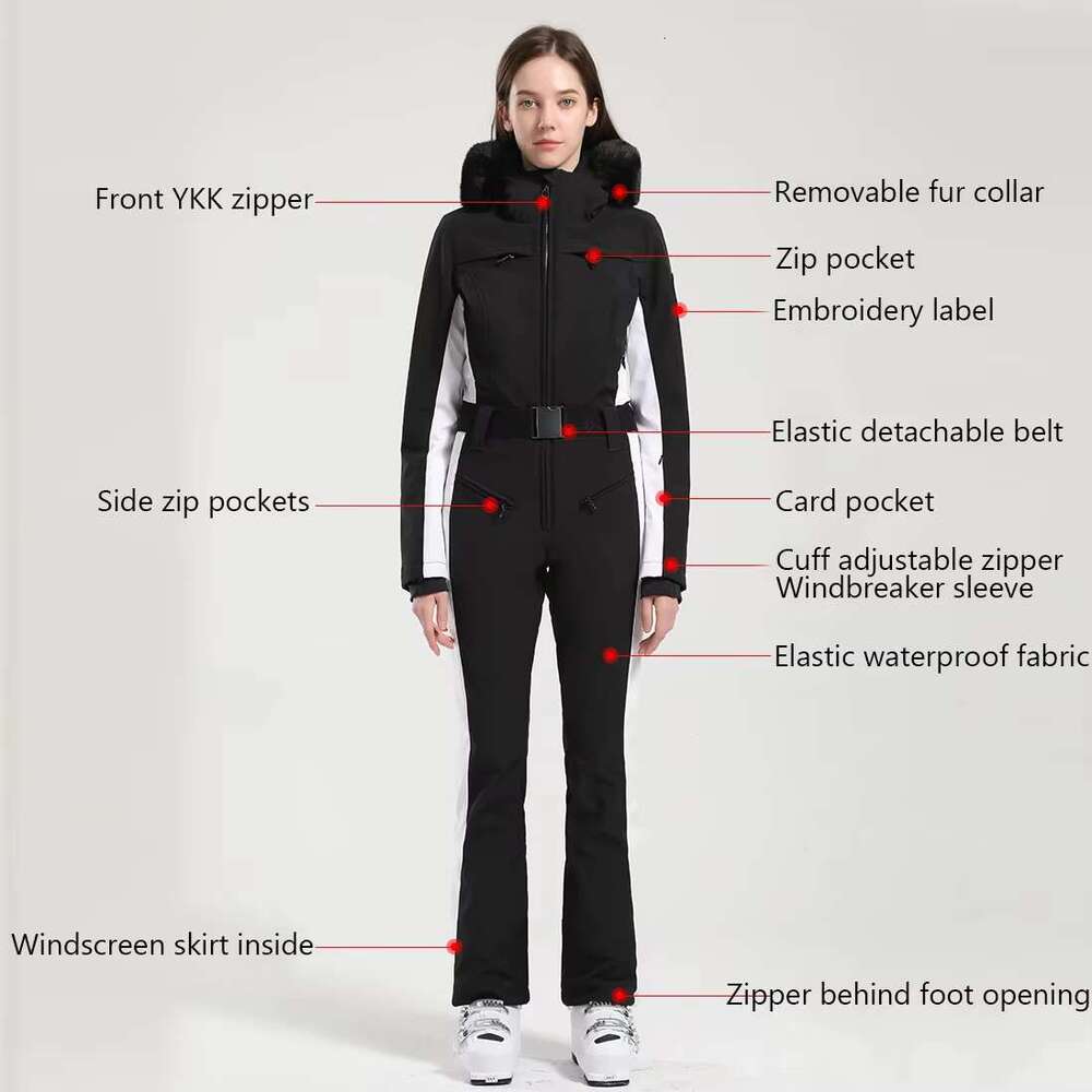 Women's Wear Winter One-Piece Suit Thickened Thermal Overalls Snowboard Jacket Jumpsuits Slim Fitting Ski Set Wind Proof Waterproof