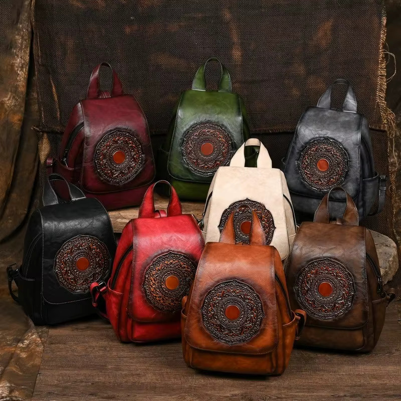 2024 New Retro Women Bags Designer Leather Backpack For Woman Large Capacity Bag Women's Stylish Travel Backpacks