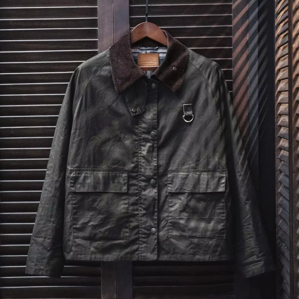 Maden Vintage Spey Waxed Fishing Jacket Distressed Outdoor Corduroy Collar With Pockets Coat For Men's Autumn Classic Overcaot