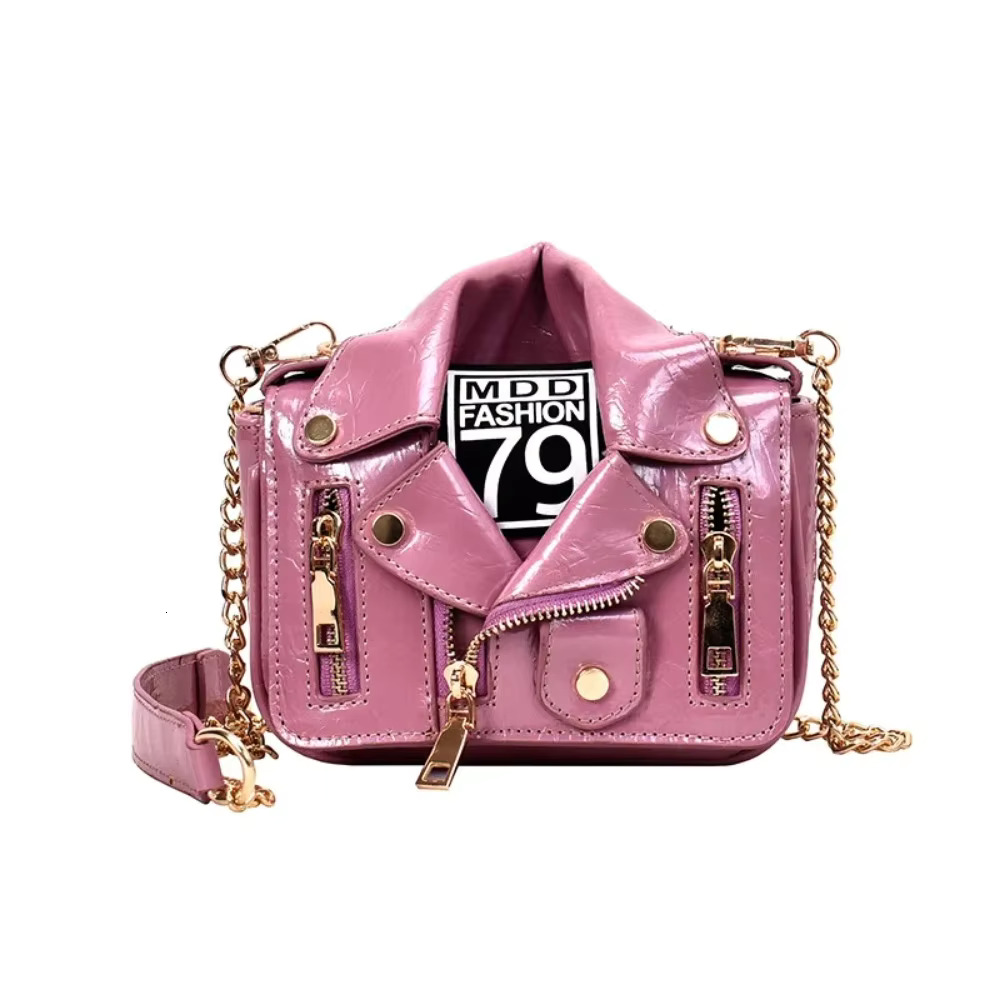 European Brand Design Chain Motorcycle Bags Clothing Shoulder Rivet Zipper Jacket Messenger Bag Women Leather Handbags